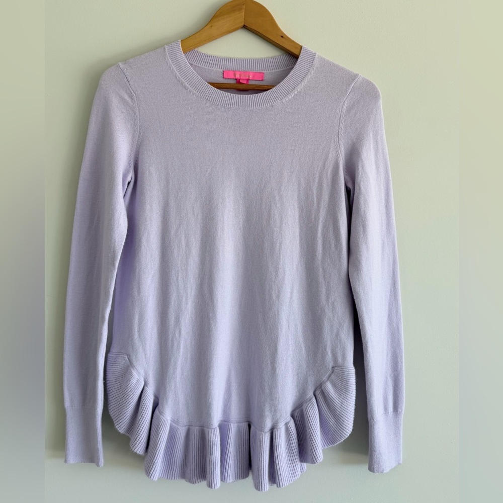 Lilly Pulitzer Ruffle Hem Knit Sweater XS Peplum  Cashmere Blend Preppy